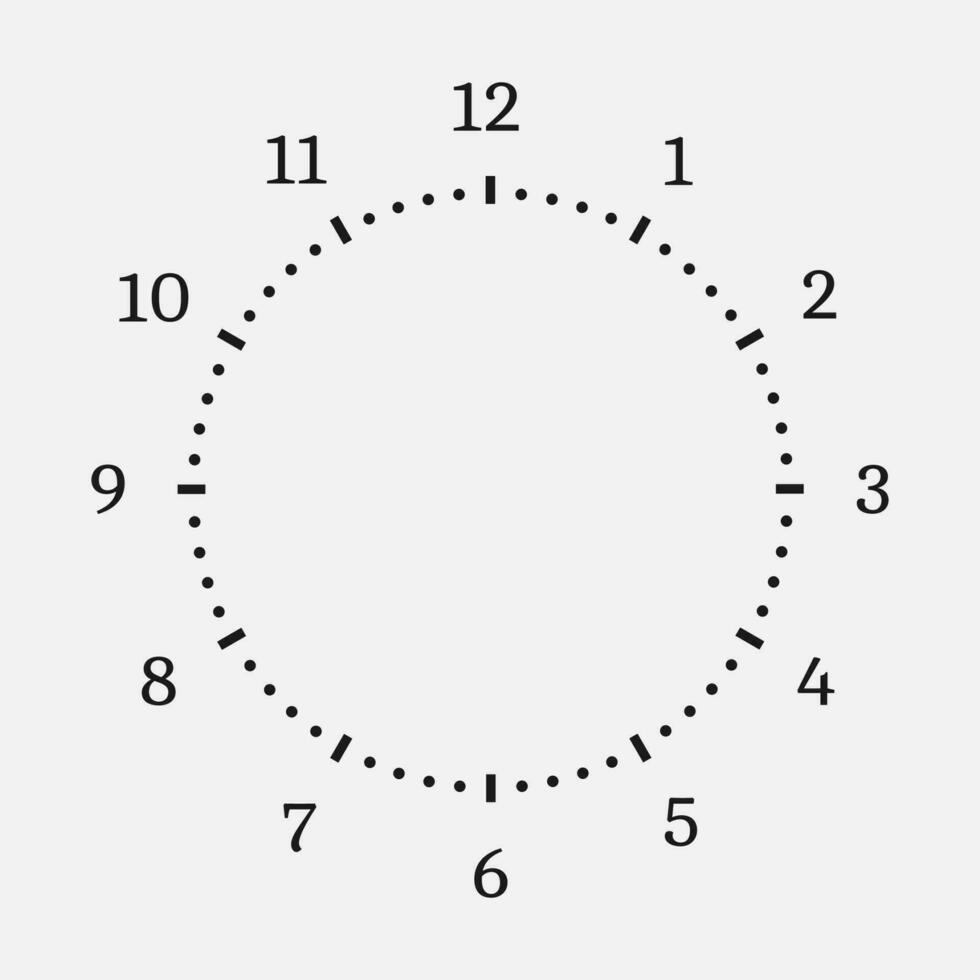 Clock face on a white background. 12 hours watch dial with round scale. Vector illustration