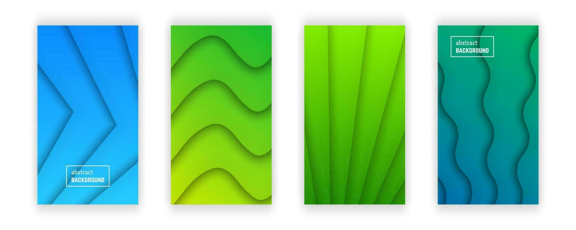 Abstract minimal gradient geometric background.  Set of four wave layer shape for banner, templates, cards. Vector illustration.