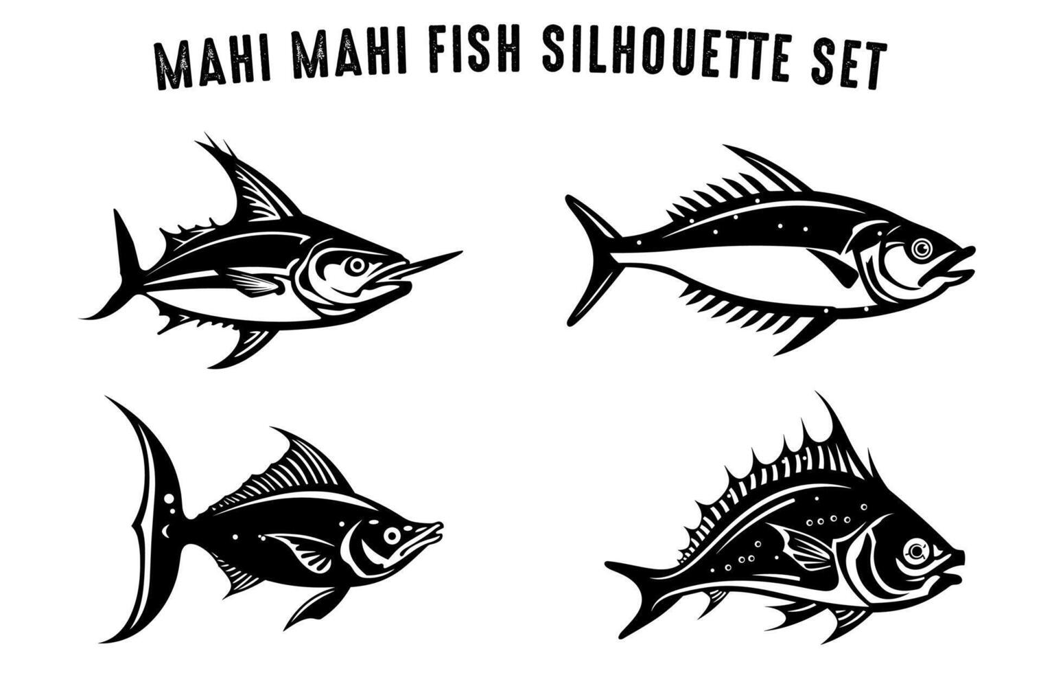 Set of Mahi Mahi Fish Silhouette vector illustration, Black Silhouettes of Fish Bundle