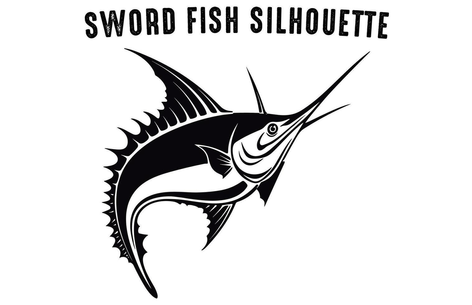 Set of Swordfish Fish Silhouette vector illustration, Black Silhouettes of Fish Bundle
