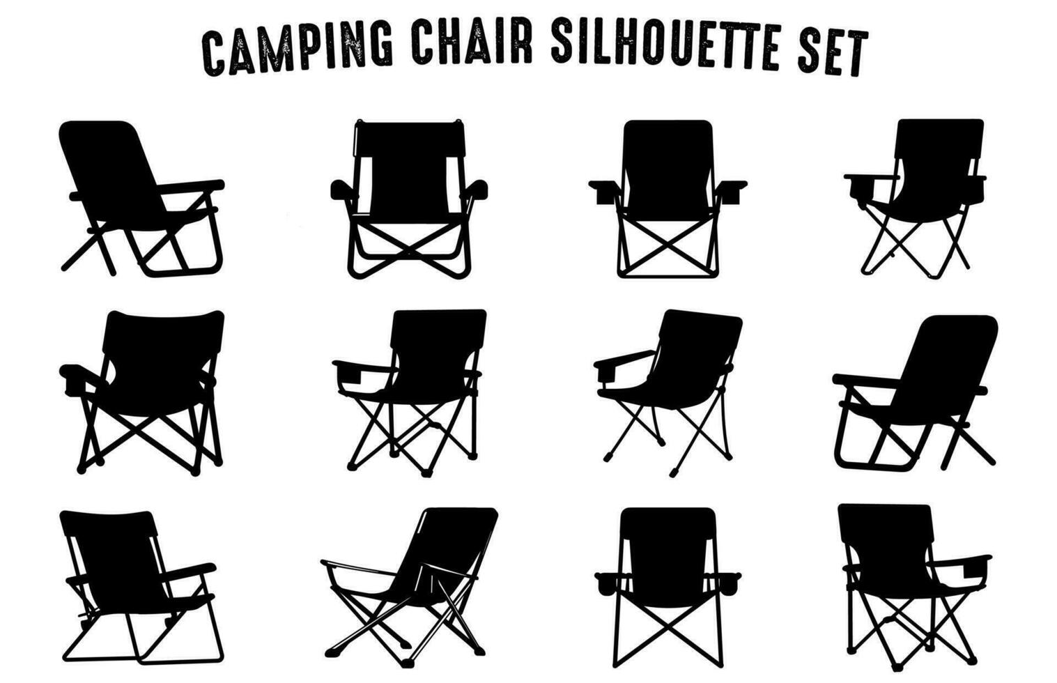 Set of Camping chair Vector silhouettes free, Black Bold Camping chair clipart bundle