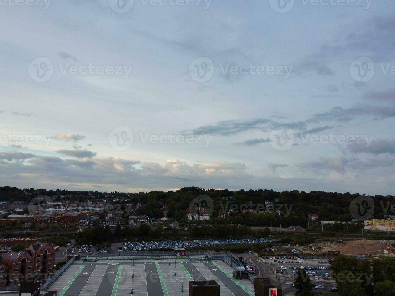 High Angle View of South East Downtown and Central Luton City and Commercial District During Sunset. The Image Was Captured With Drone's Camera on September 1st, 2023 photo