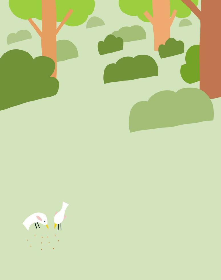 Background with the park landscape in cartoon style with birds. Children background vector
