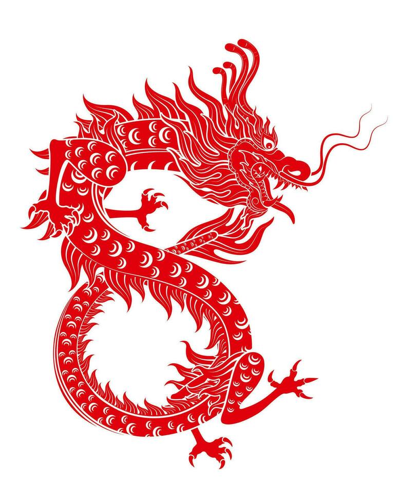 Traditional chinese Dragon red zodiac sign number 8 infinity isolated on white background for card design print media or festival. China lunar calendar animal happy new year. Vector Illustration.