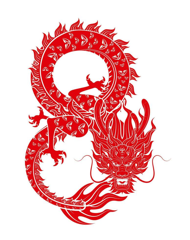 Traditional chinese Dragon red zodiac sign number 8 infinity isolated on white background for card design print media or festival. China lunar calendar animal happy new year. Vector Illustration.