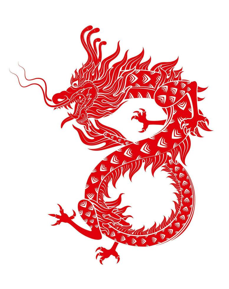 Traditional chinese Dragon red zodiac sign number 8 infinity isolated on white background for card design print media or festival. China lunar calendar animal happy new year. Vector Illustration.