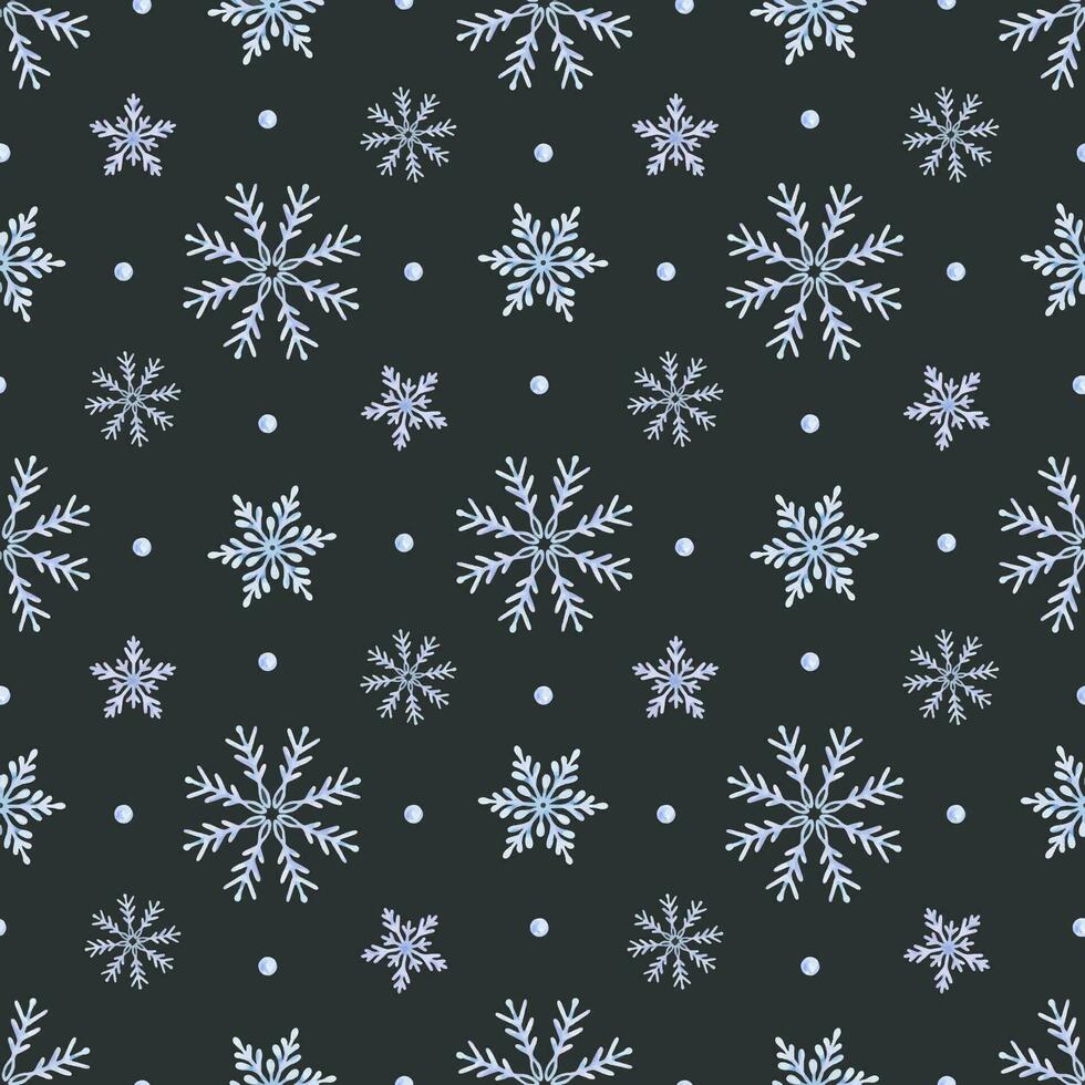 copos de nieve. acuarela sin costura modelo. decorativo invierno antecedentes con mano dibujado copos de nieve, nieve, estrellas. para tela, envase papel, álbum de recortes, postales, invitaciones, tarjetas vector