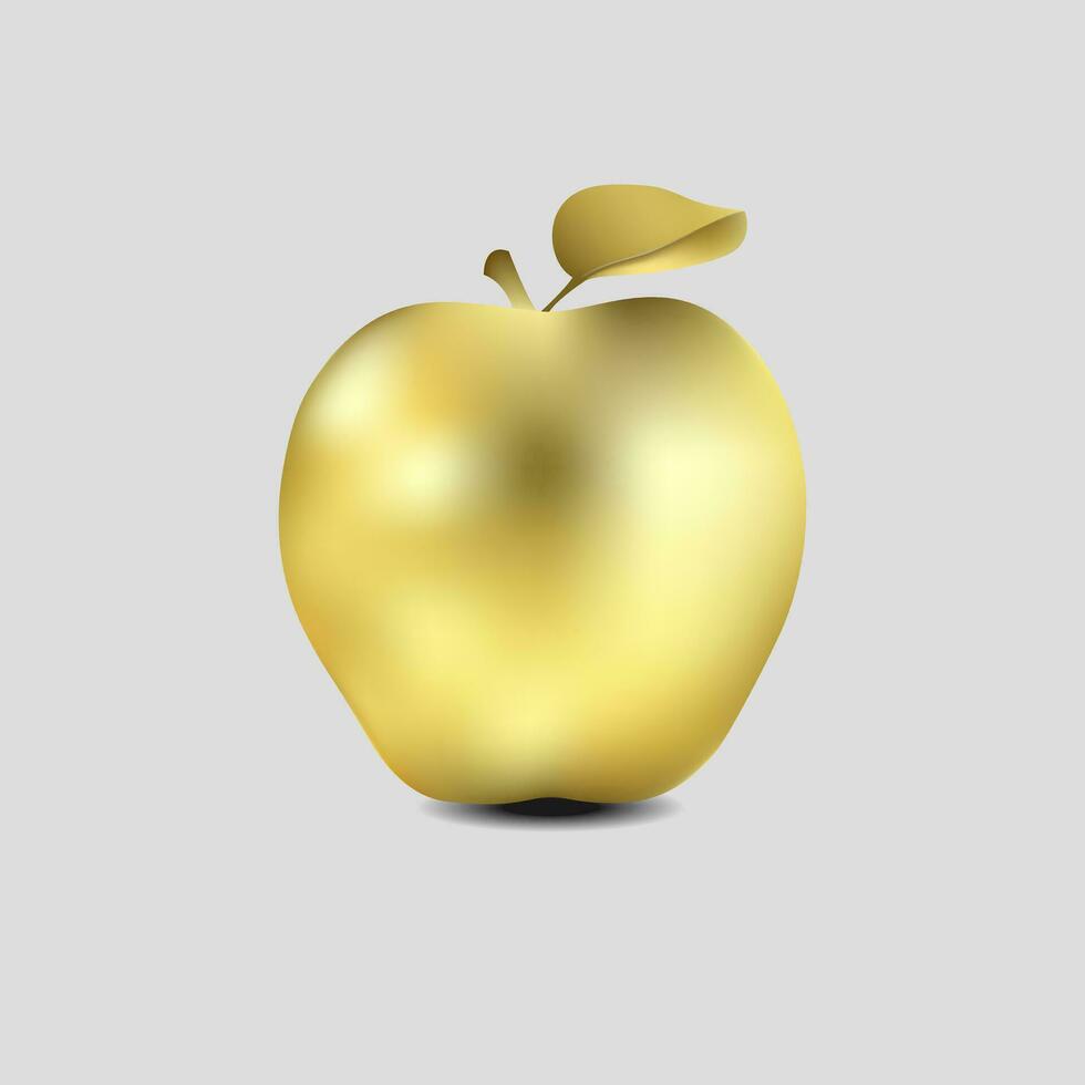 Golden apple, fruit vector illustration Modern realistic style, apple on gray background.