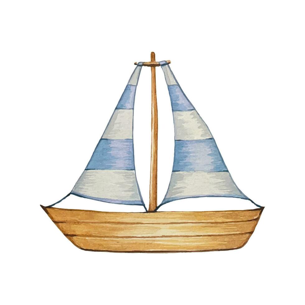 Hand drawn sailboat. Watercolor illustration vector