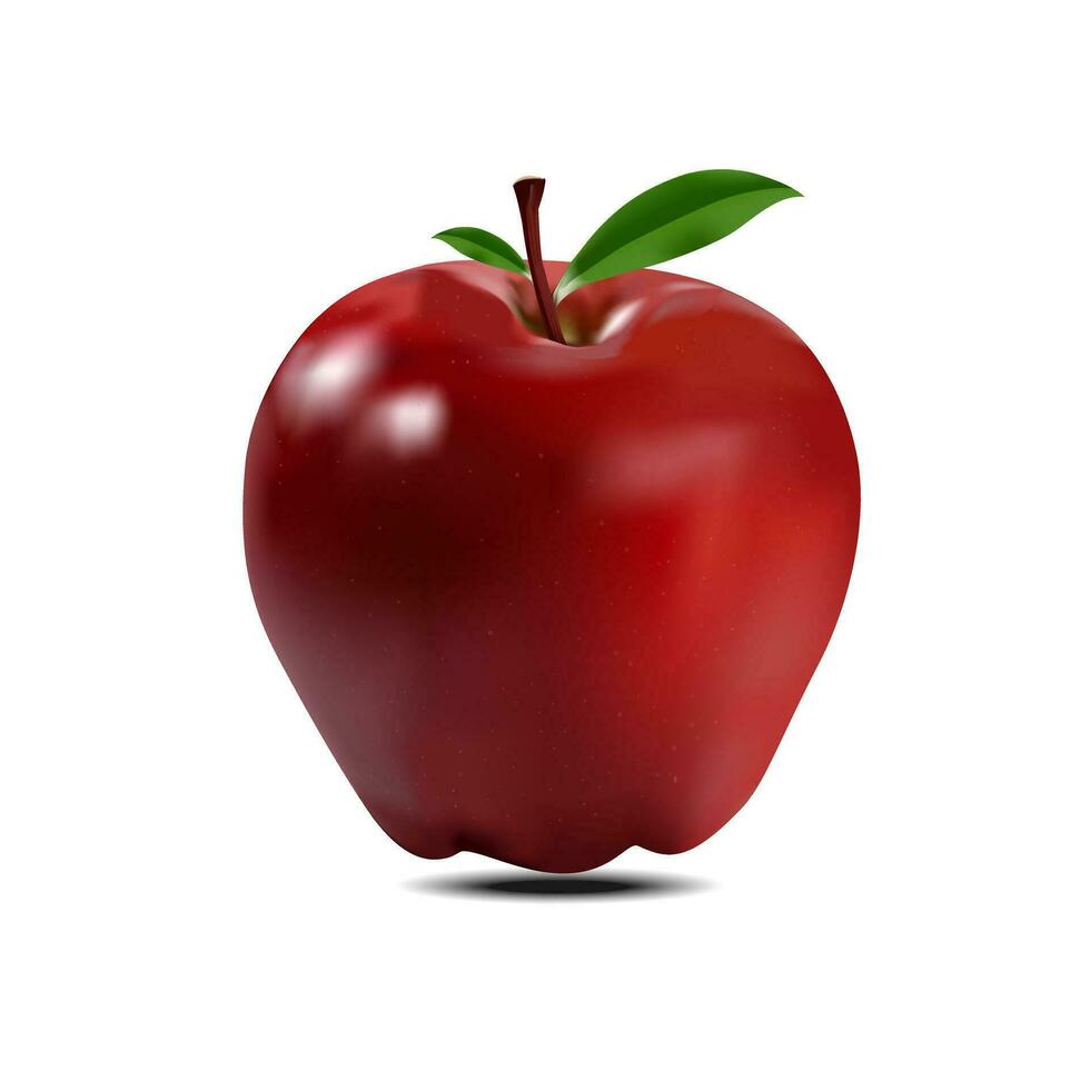Red apple, fruit vector illustration Modern realistic style, apple on pink background.