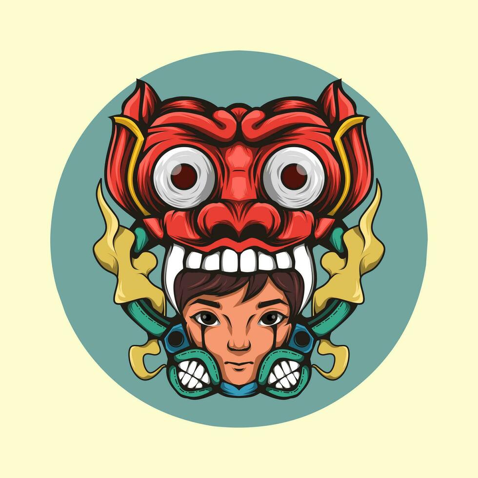 vector illustration of a mask ornament and a woman's face