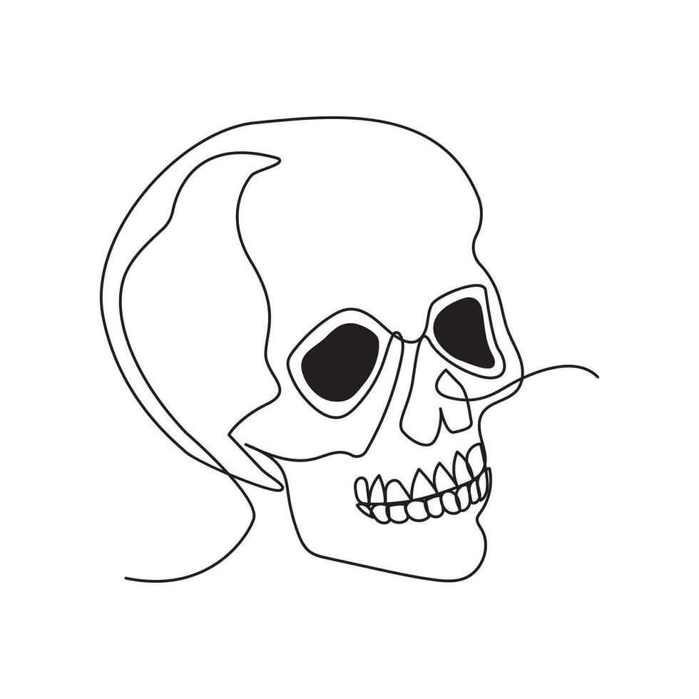 Single line human skull vector art design.