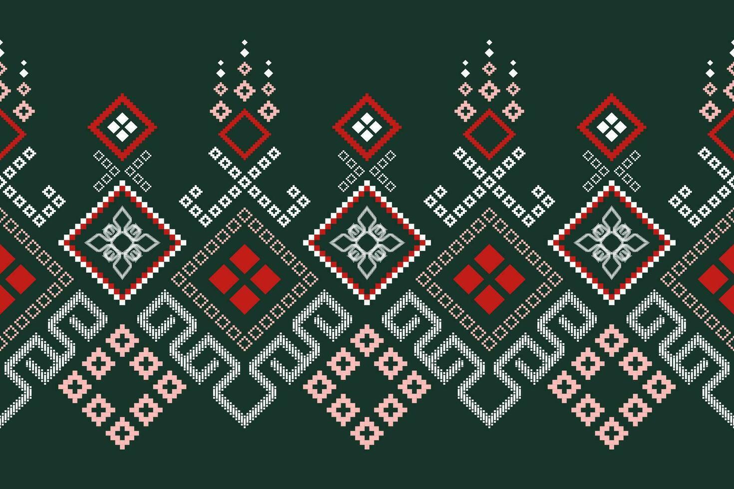 Green Cross stitch colorful geometric traditional ethnic pattern Ikat seamless pattern border abstract design for fabric print cloth dress carpet curtains and sarong Aztec African Indian Indonesian vector