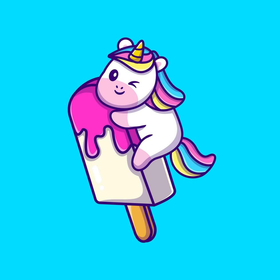 linda unicornio con hielo crema paleta de hielo cono dibujos animados vector icono ilustración. animal bebida icono concepto aislado prima vector. plano dibujos animados estilo