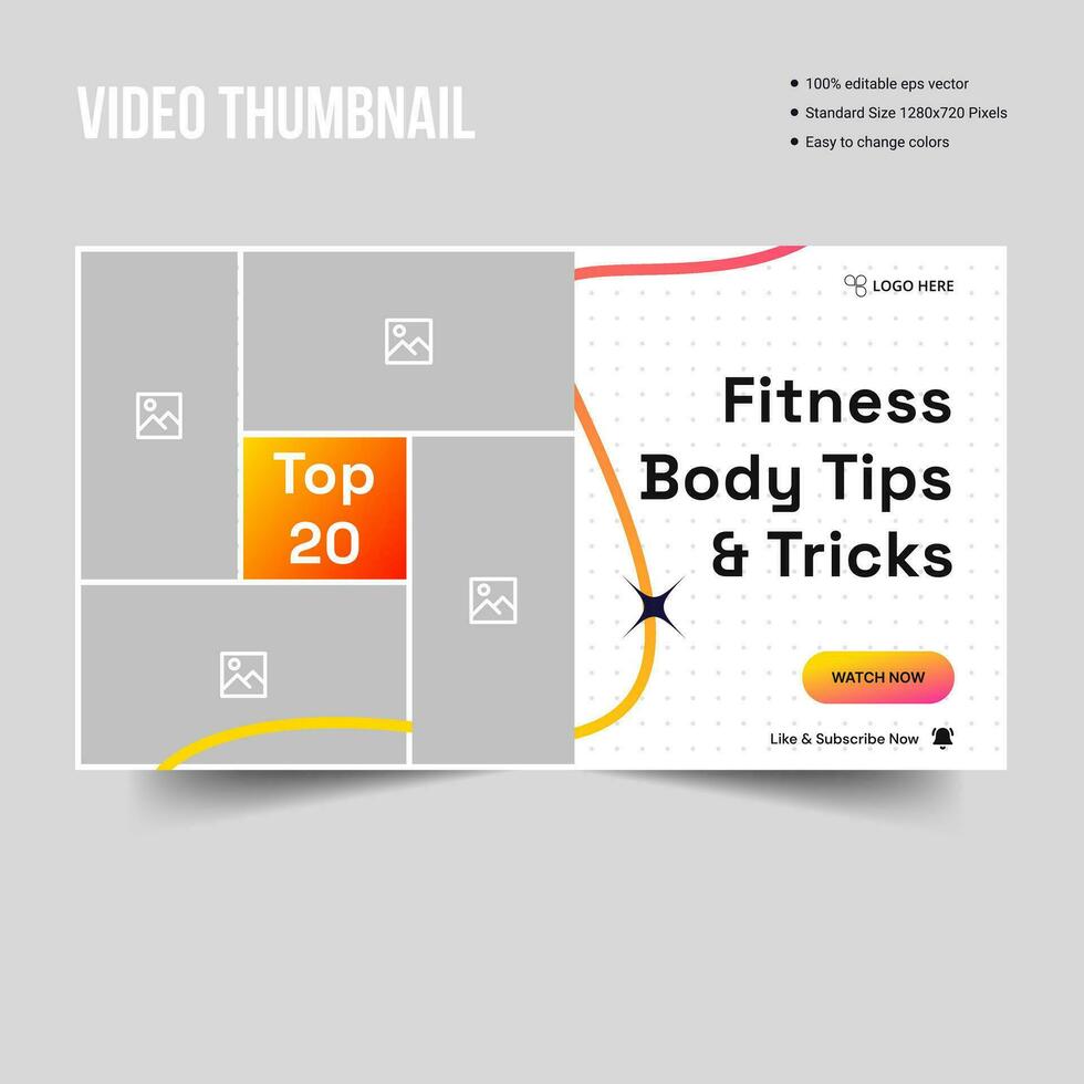 Strong body and mind tips customizable video thumbnail banner template, fully editable vector eps 10 file format
