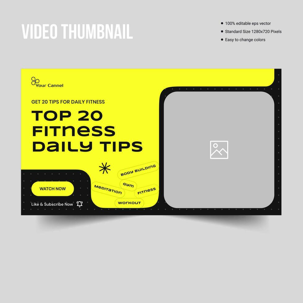 Editable vector video thumbnail banner design for social media posts, fully customizable eps 10 file format