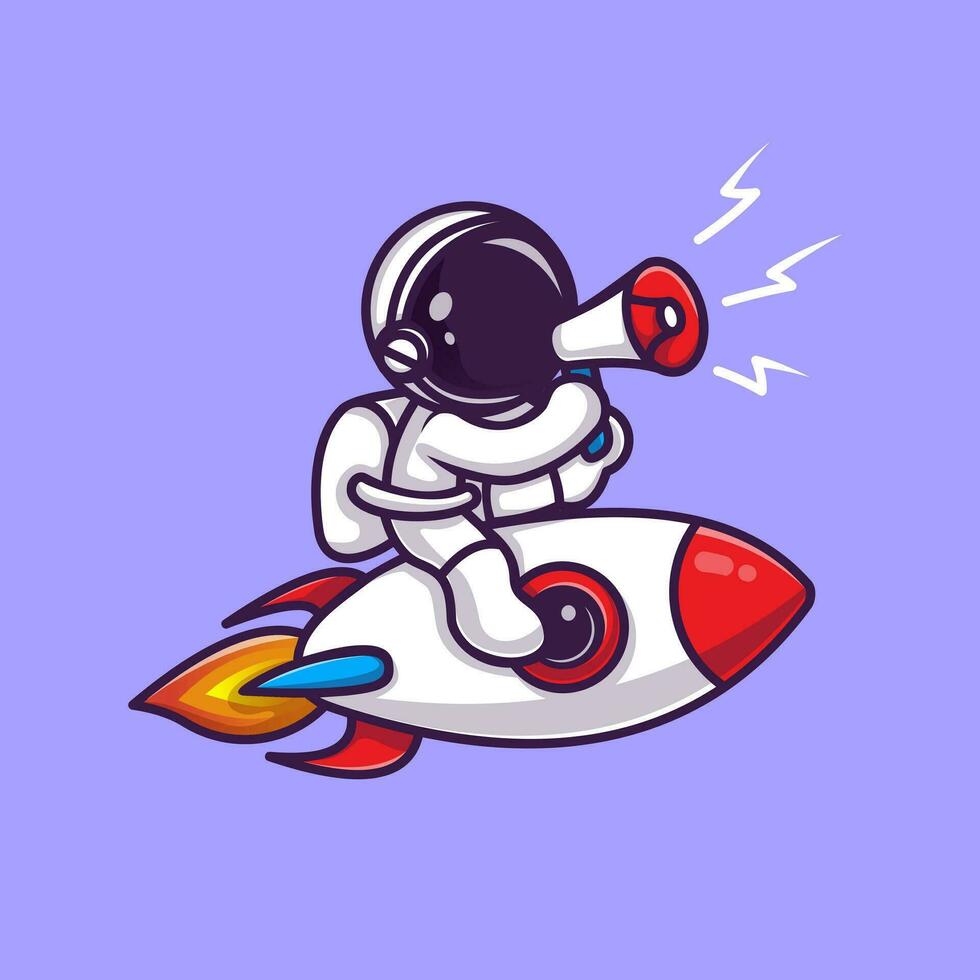 Astronaut Riding Rocket With Speaker Cartoon Vector Icon  Illustration. Science Technology Icon Concept Isolated  Premium Vector. Flat Cartoon Style