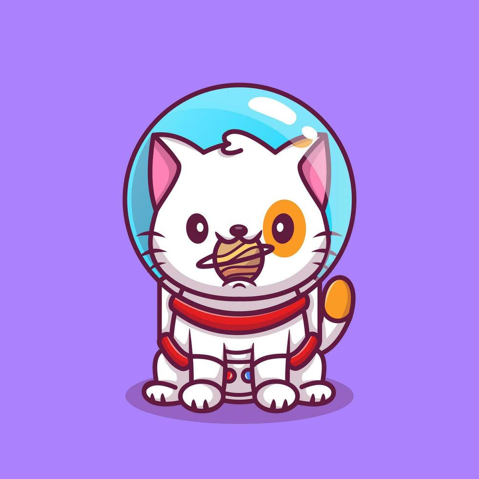 Cute Cat Astronaut With Ball Cartoon Vector Icon Illustration.  AnimalTechnology Icon Concept Isolated Premium Vector.  Flat Cartoon Style