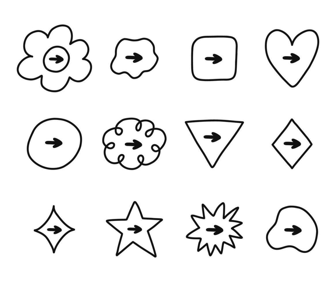 Cute hand drawn mark set for bullet journal. Diary note elements with checkboxes in the shape of flower, star, heart, circle, cloud. Tick arrow point as postpone sign for weekly planner, notebook vector