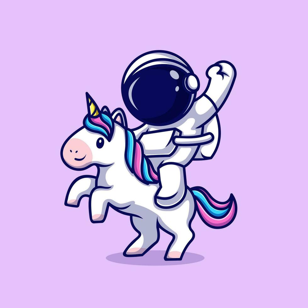 Astronaut Riding Unicorn Cartoon Vector Icon Illustration.  Science Technology Icon Concept Isolated Premium Vector.  Flat Cartoon Style