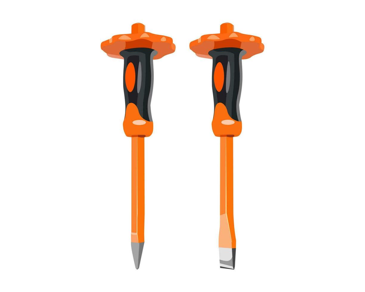 Vector Illustration Steel Masonry Chisel isolated on white background. Carpentry hand tools