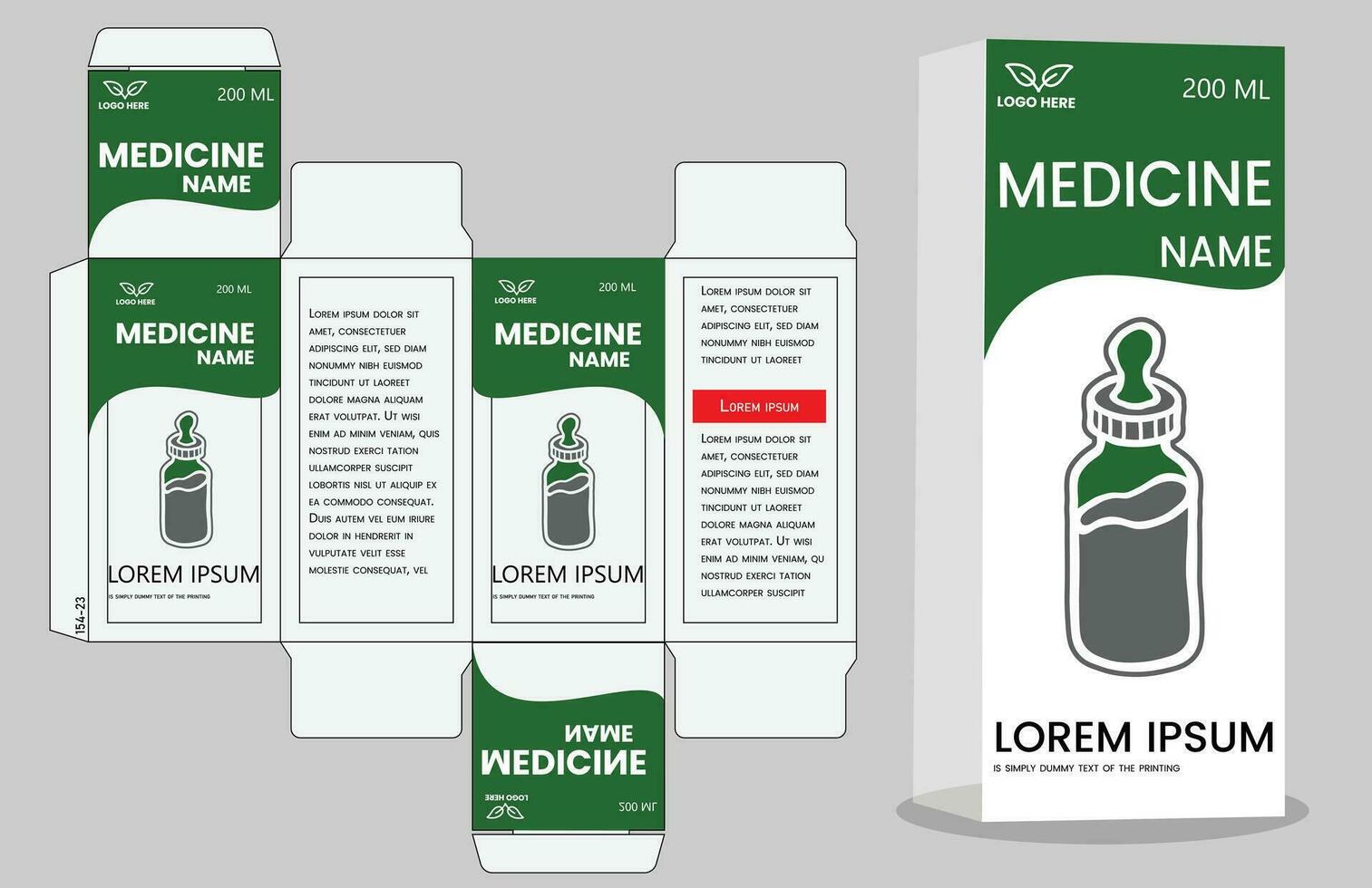 medicina papel embalaje caja diseño.. caja embalaje morir cortar modelo diseño. embalaje modelo para medicina vector