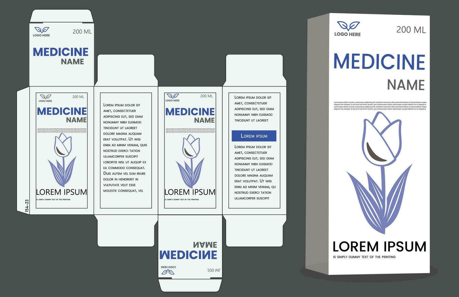 Medicine paper packaging box design.. Box packaging die cut template design. Packaging template for medicine vector