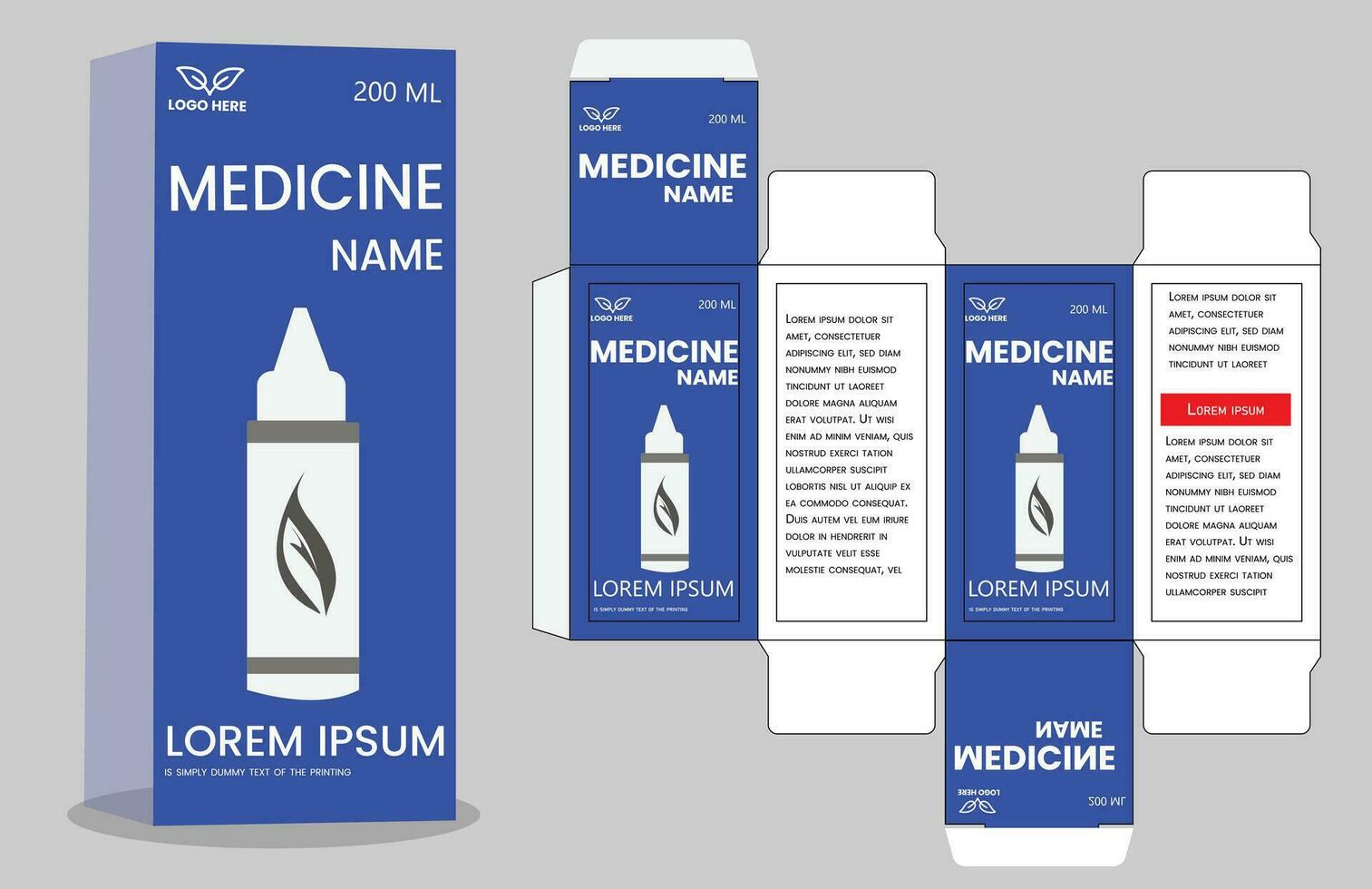 Medicine paper packaging box design.. Box packaging die cut template design. Packaging template for medicine vector
