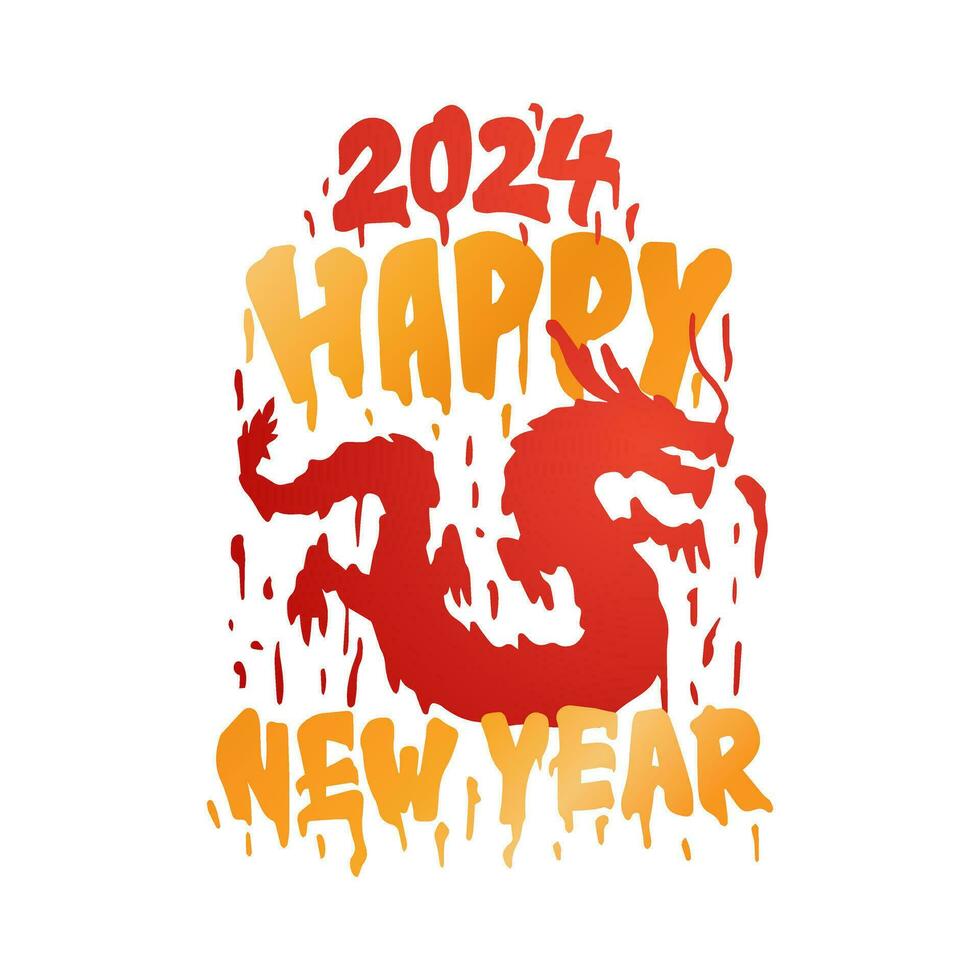 happy new year 2024 Year of the dragon red and gold graffiti design vector