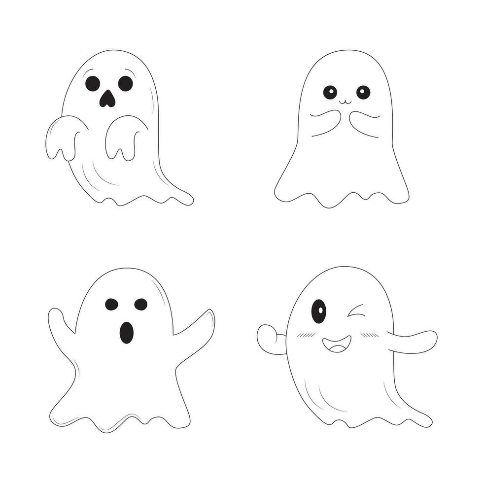 Set of Cute Funny Spooky Halloween Ghost vector