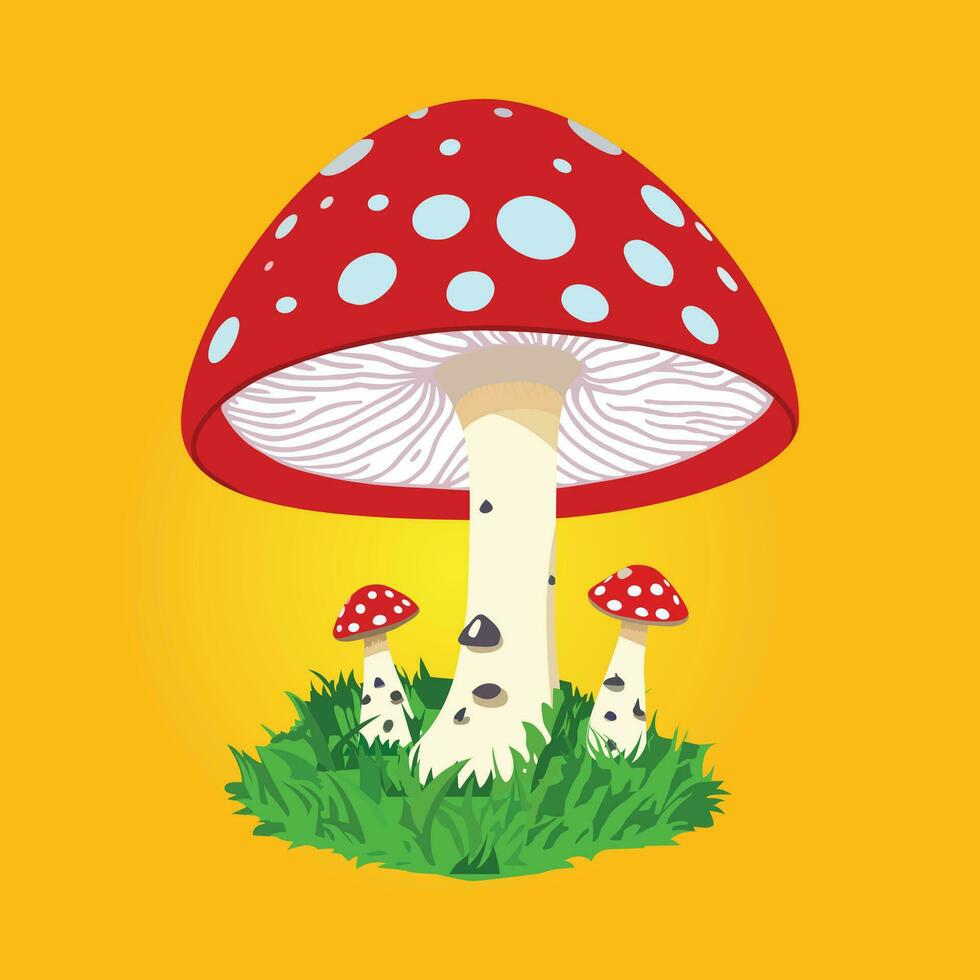 red magic mushroom cartoon illustration vector