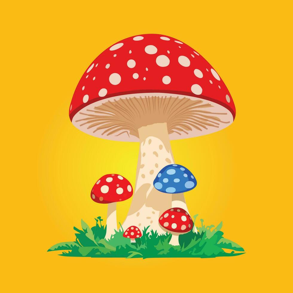 red magic mushroom cartoon illustration vector