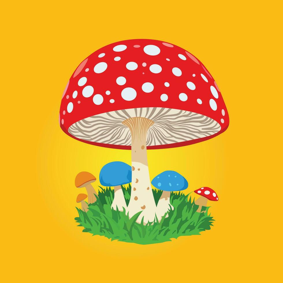 red magic mushroom cartoon illustration vector