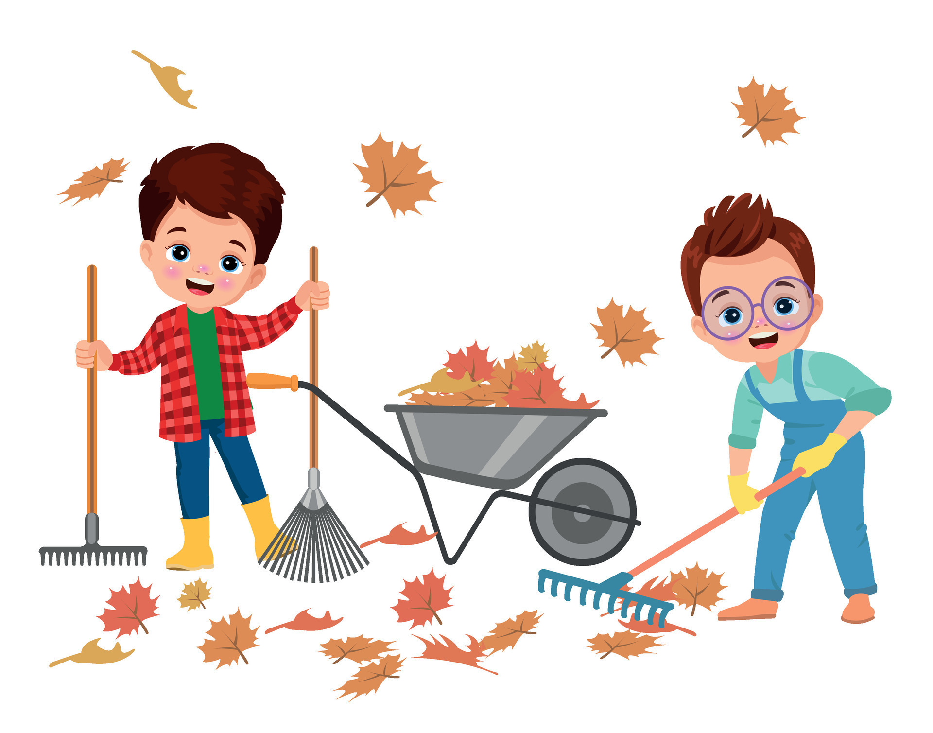 cute boy cleaning dried leaves 29566676 Vector Art at Vecteezy