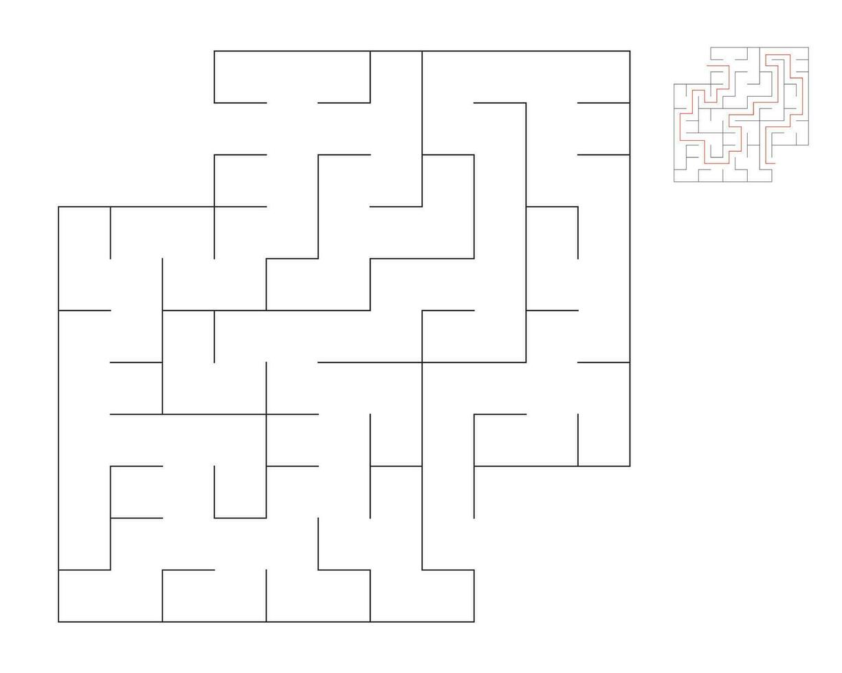 Square maze,  logic game with labyrinths.  maze game. A maze with answers vector