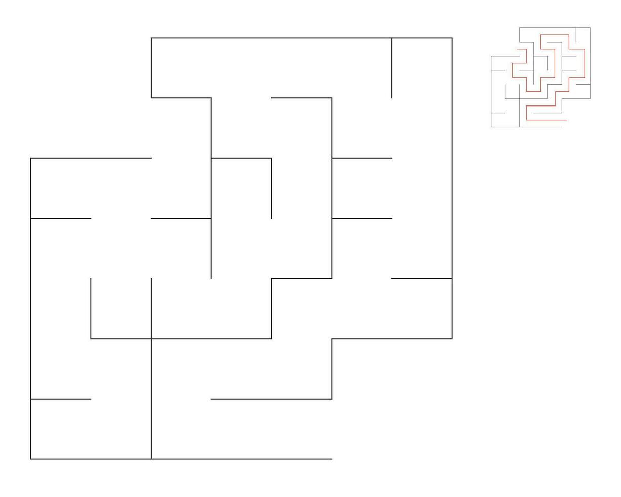 Square maze,  logic game with labyrinths.  maze game. A maze with answers vector