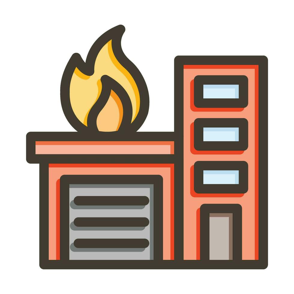 Fire Station Vector Thick Line Filled Colors Icon For Personal And Commercial Use.