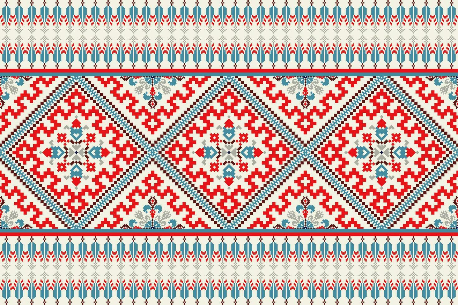 Floral Cross Stitch Embroidery on white background.geometric ethnic oriental pattern traditional.Aztec style abstract vector illustration.design for texture,fabric,clothing,wrapping,decoration,sarong.