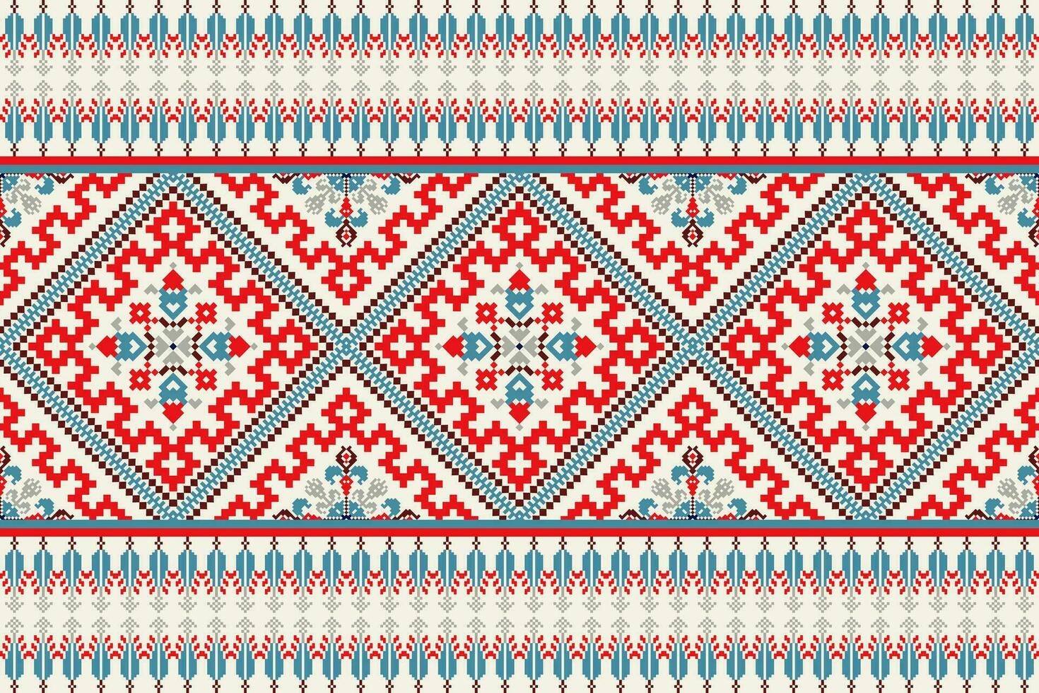 floral cruzar puntada bordado en blanco fondo.geometrico étnico oriental modelo tradicional.azteca estilo resumen vector ilustración.diseño para textura,tela,ropa,envoltura,decoración,pareo.