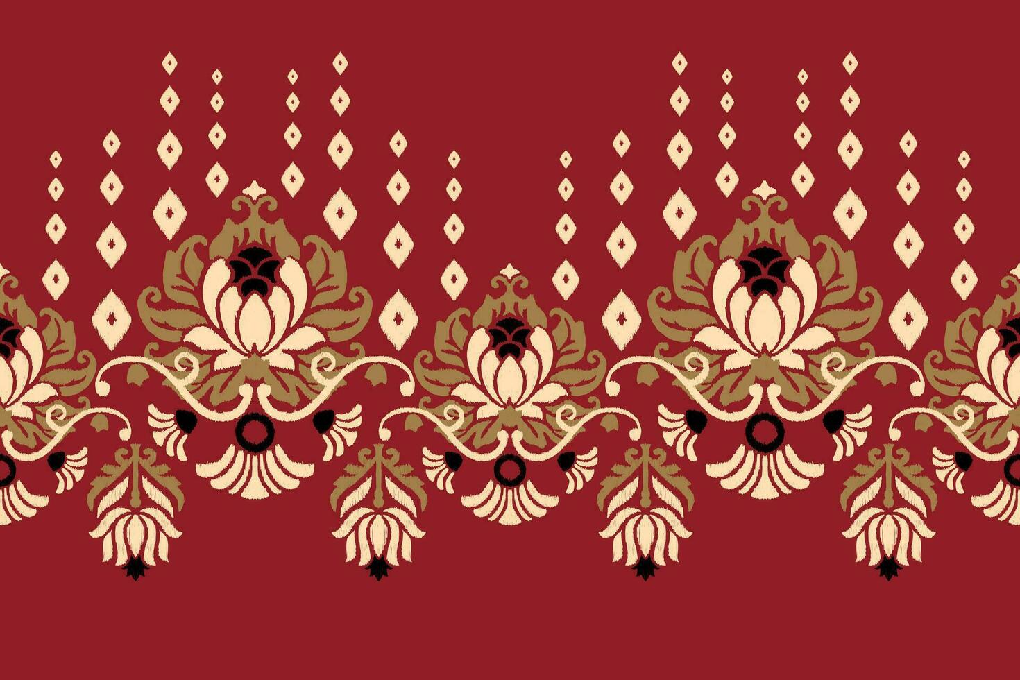 Ikat floral paisley embroidery on red background.Ikat ethnic oriental pattern traditional.Aztec style abstract vector illustration.design for texture,fabric,clothing,wrapping,decoration,sarong,scarf.