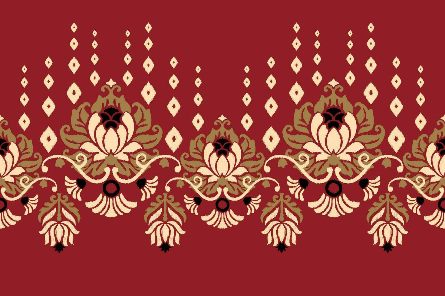 ikat floral cachemir bordado en rojo fondo.ikat étnico oriental modelo tradicional.azteca estilo resumen vector ilustración.diseño para textura,tela,ropa,envoltura,decoración,pareo,bufanda.