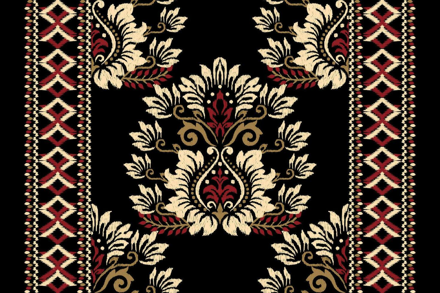 ikat floral cachemir bordado en negro fondo.ikat étnico oriental modelo tradicional.azteca estilo resumen vector ilustración.diseño para textura,tela,ropa,envoltura,decoración,bufanda,alfombra