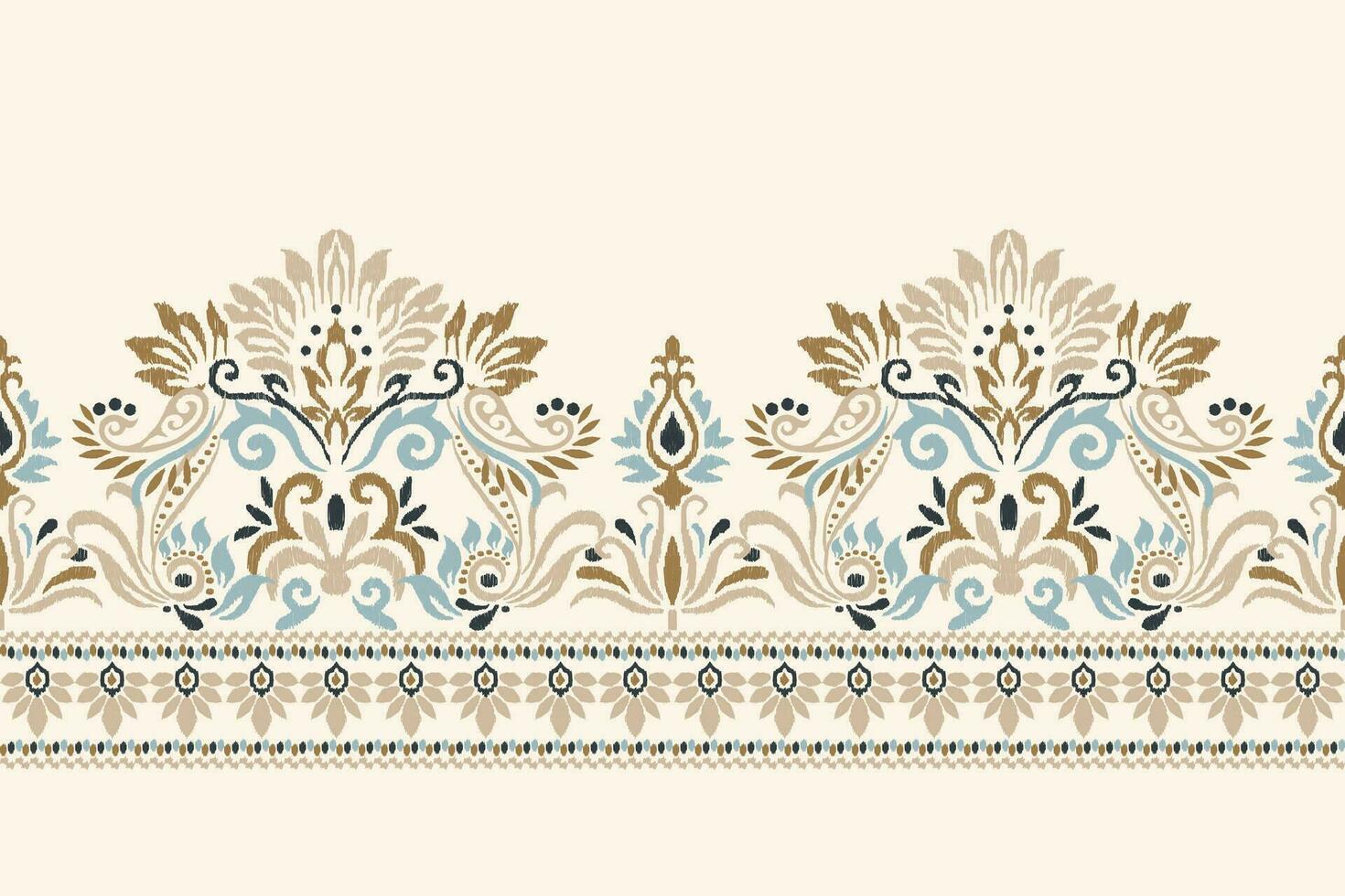 Ikat floral paisley embroidery on white background.Ikat ethnic oriental pattern traditional.Aztec style abstract vector illustration.design for texture,fabric,clothing,wrapping,decoration,sarong,scarf