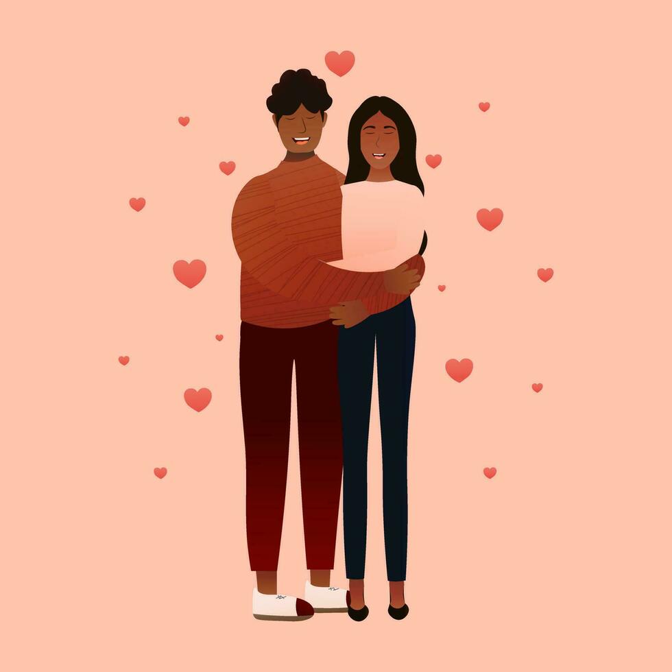 africano Pareja abrazando en dibujos animados estilo para enamorado tarjeta, romance relaciones, par abrazando, contento familia riendo vector