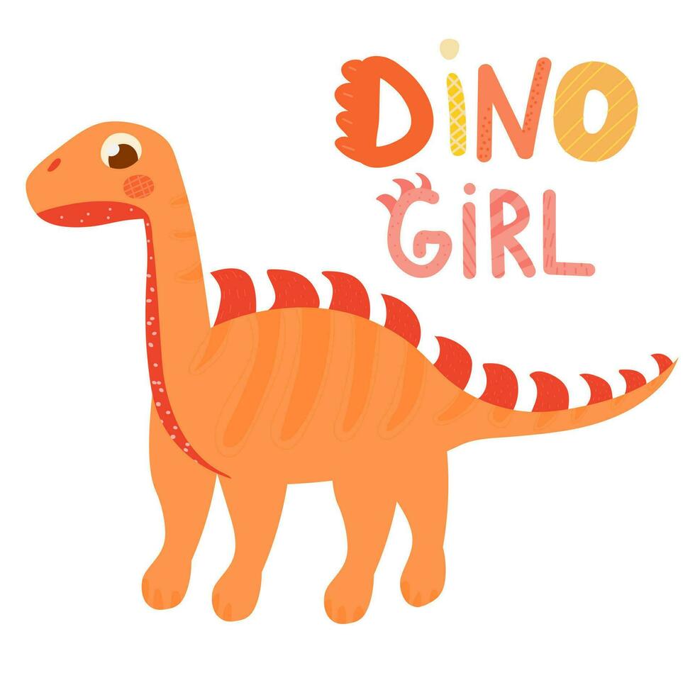 Dinosaur girl cute baby character isolated on white background, Scandinavian style illustration for children books vector