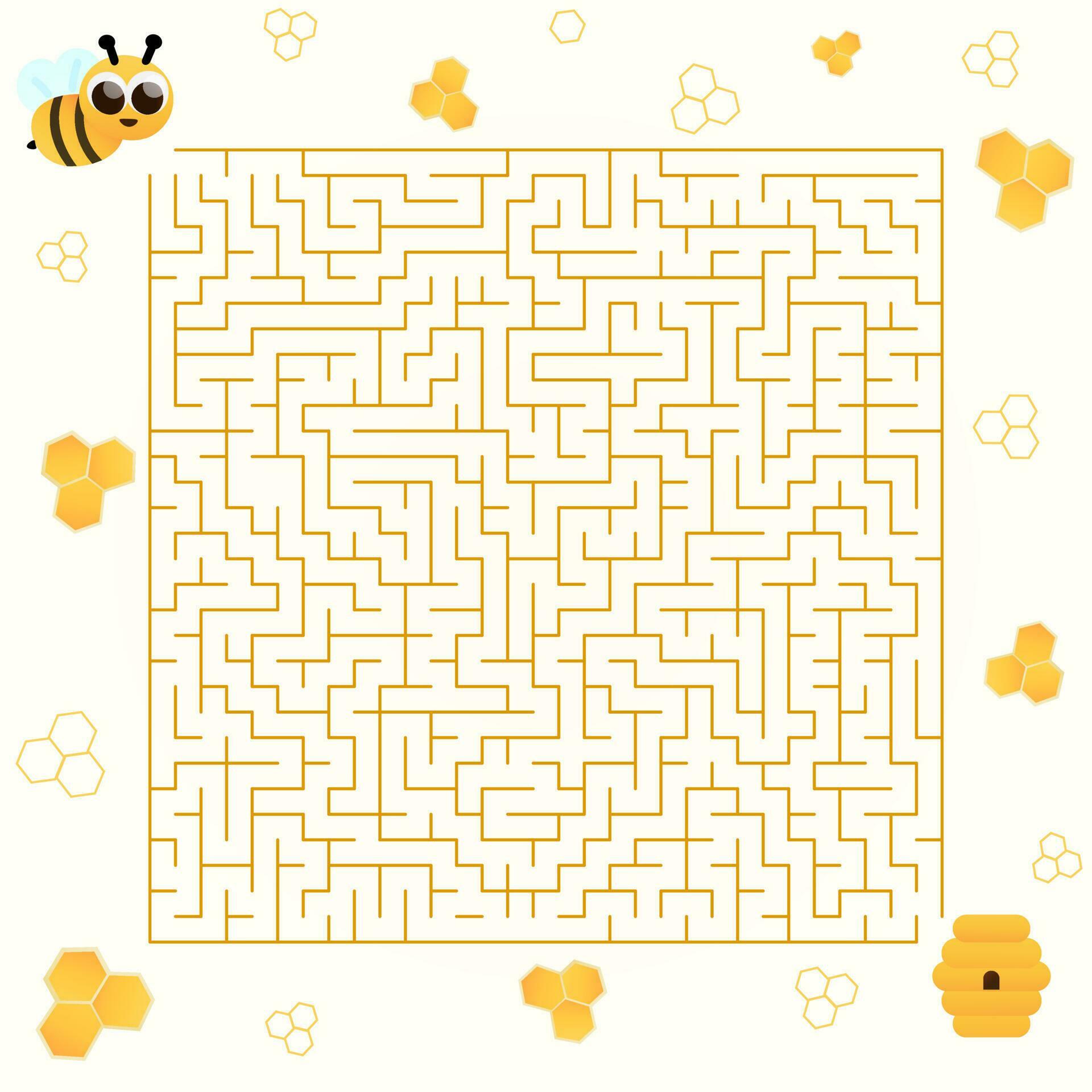 Labyrinth for children books with cute cartoon character bee, help to