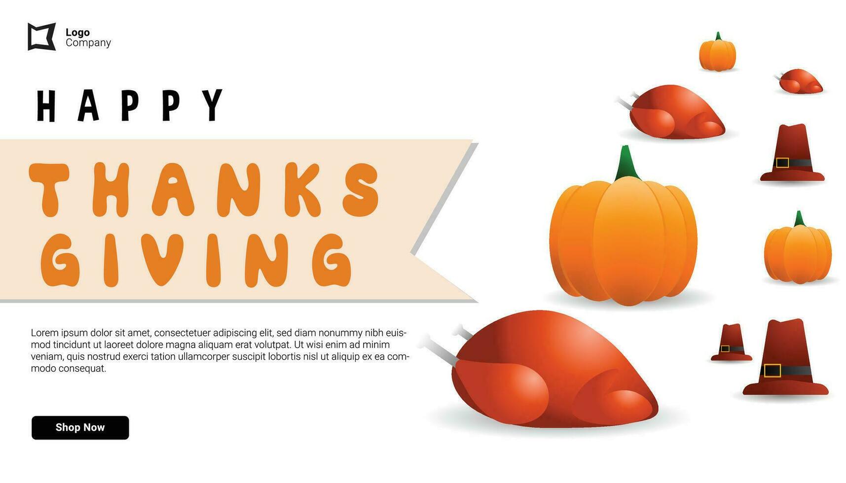 Thanksgiving Day greeting card, flyer, banner, poster templates. pumpkin, roast turkey and pilgrim's hat, autumn leaves, and calligraphy inscription. Thanksgiving day vector collection.