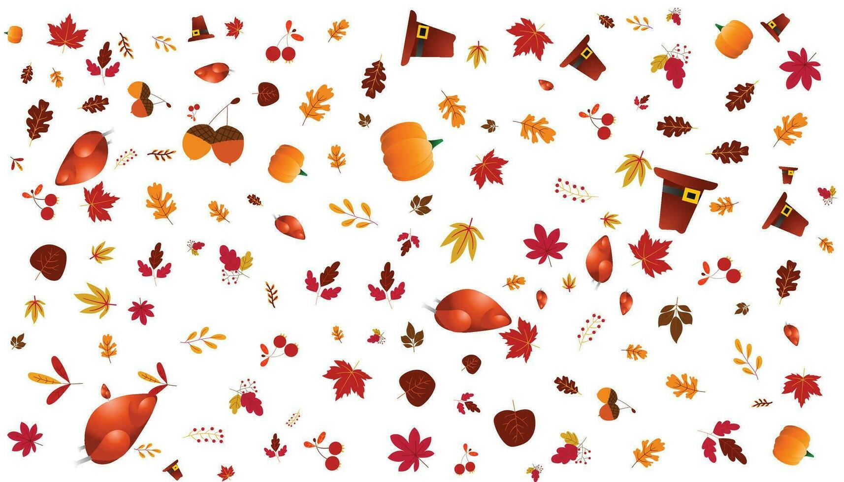 Thanksgiving Day pattern greeting card, flyer, banner, poster templates. pumpkin, roast turkey and pilgrim's hat, autumn leaves, and calligraphy inscription. Thanksgiving day vector collection.