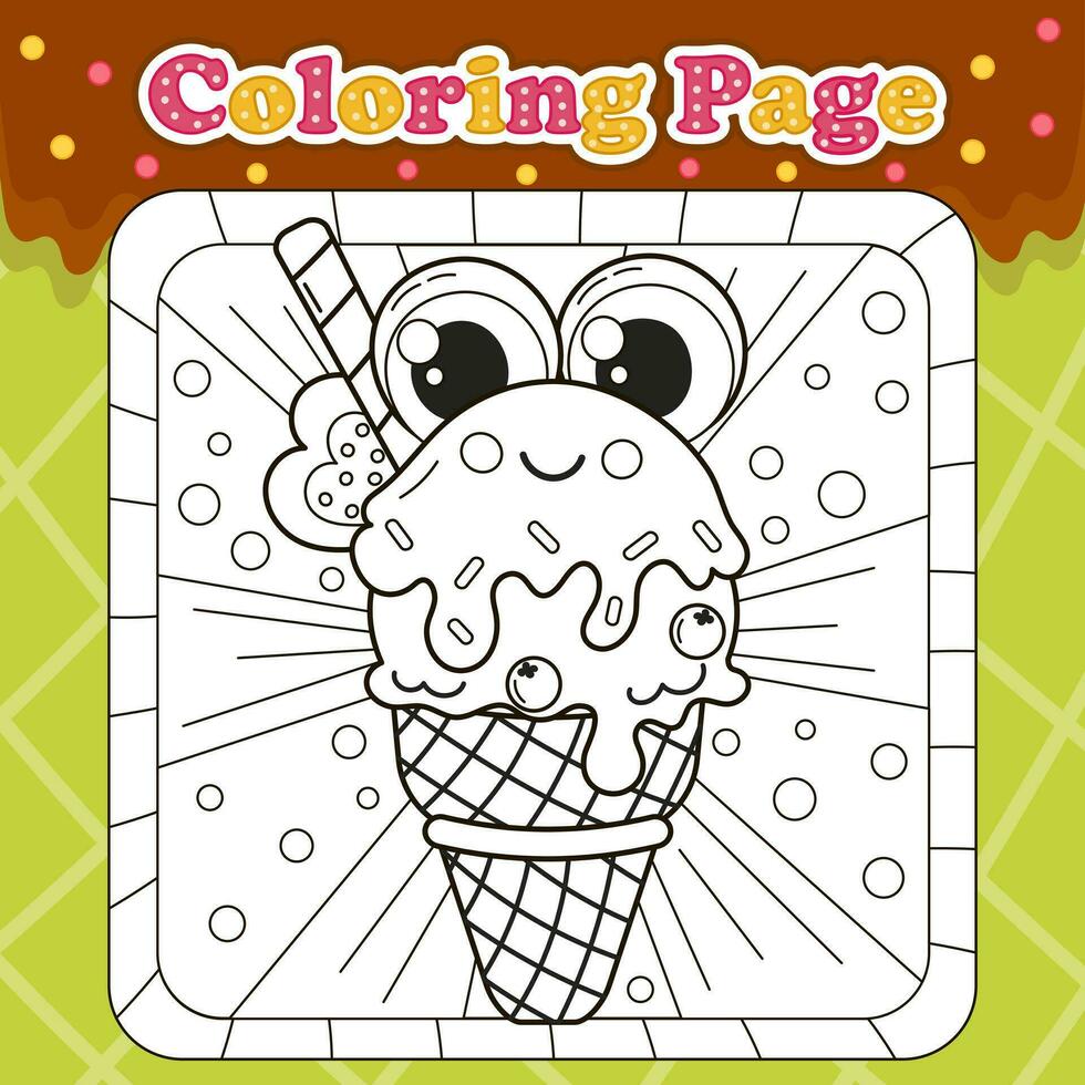 Summer sweets themed coloring page for kids with kawaii animal
