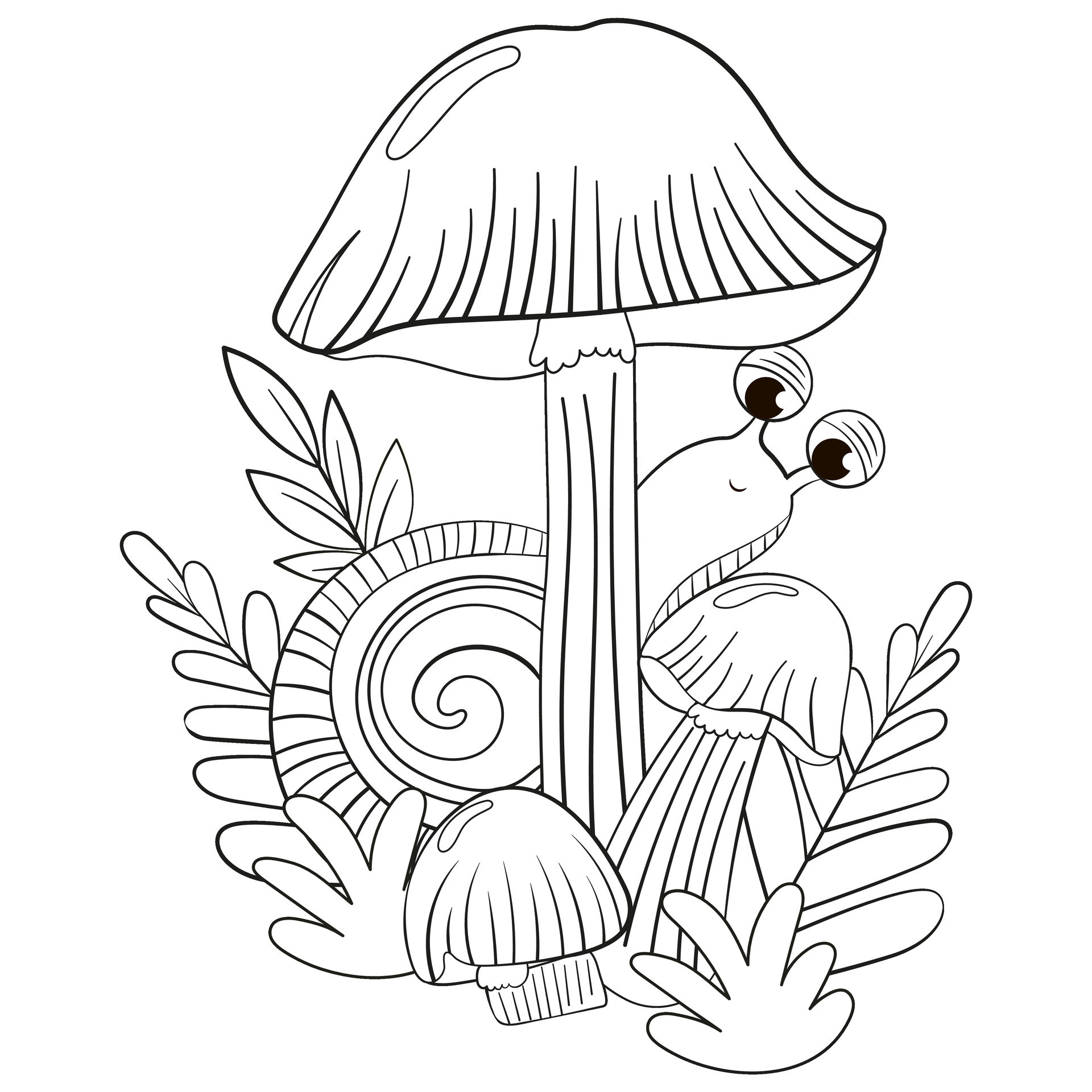 Snail and big mushroom coloring page for kids drawing education. Simple  cartoon illustration in fantasy theme for coloring book 14016666 Vector Art  at Vecteezy